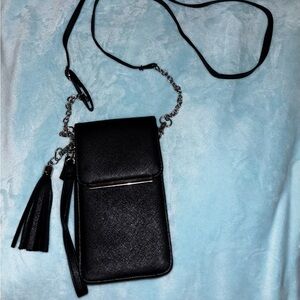 Black Crossbody Phone Bag with Tassel - Women Crossbody Bag